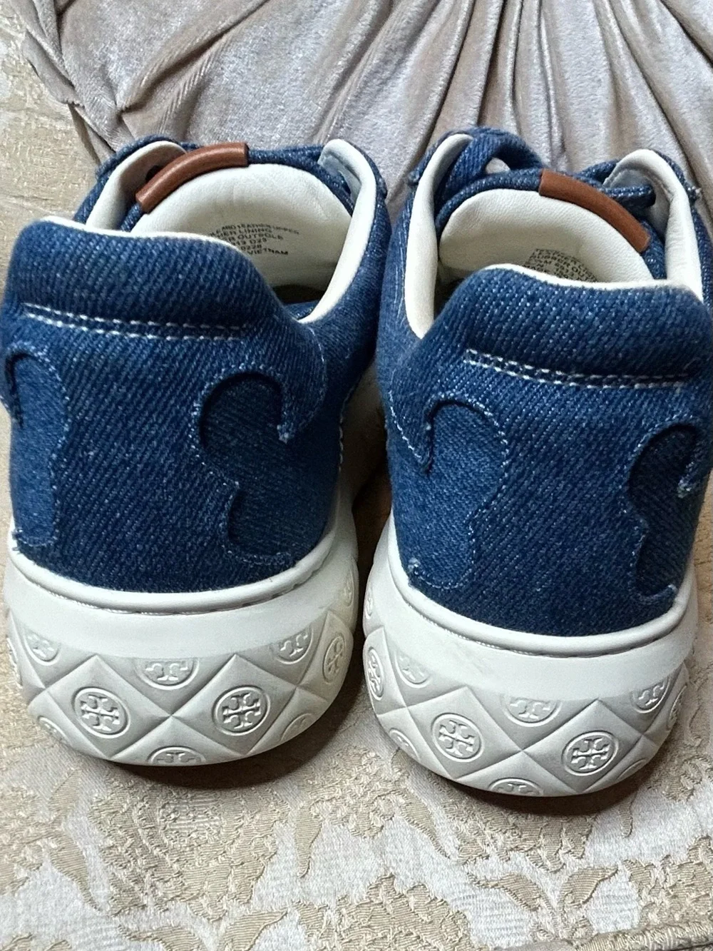 Sz 7.5 Tory Burch Ladybug Denim Leather Sneakers in “Azul”